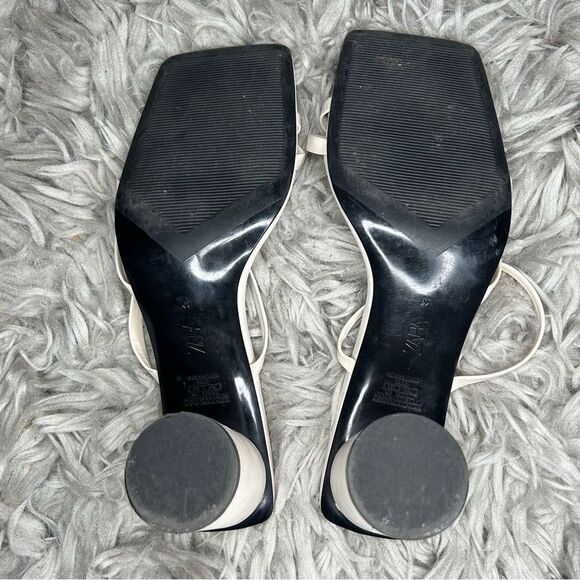 Zara neutral off white square toe round heel strappy sandals women’s shoe size 9 - Picture 11 of 12